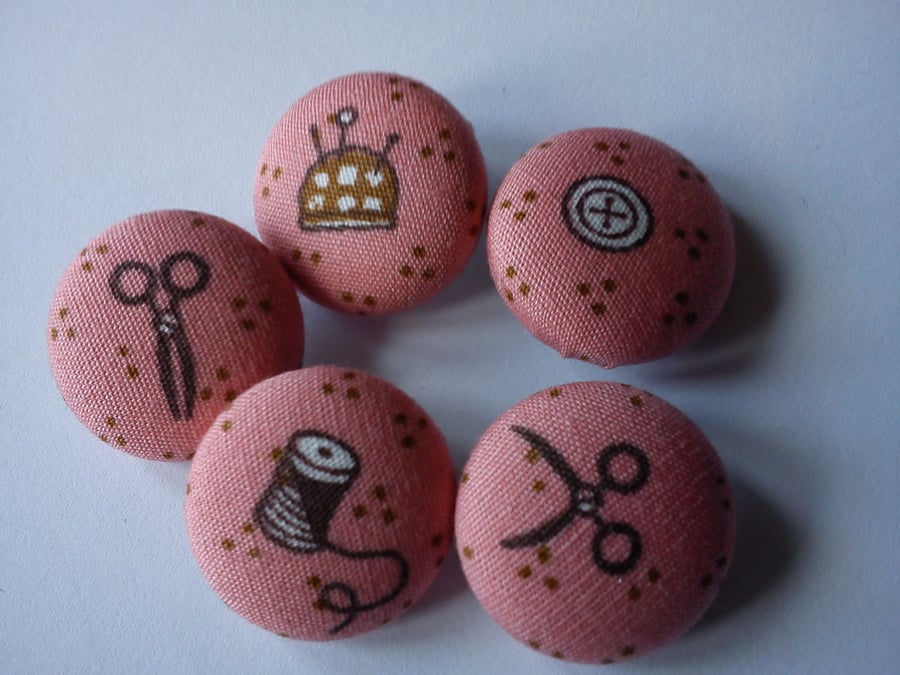 Pink Make Do and Mend Sewing Motif fabric covered buttons boats 