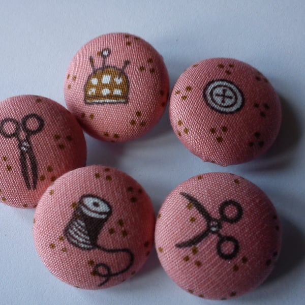 Pink Make Do and Mend Sewing Motif fabric covered buttons boats 