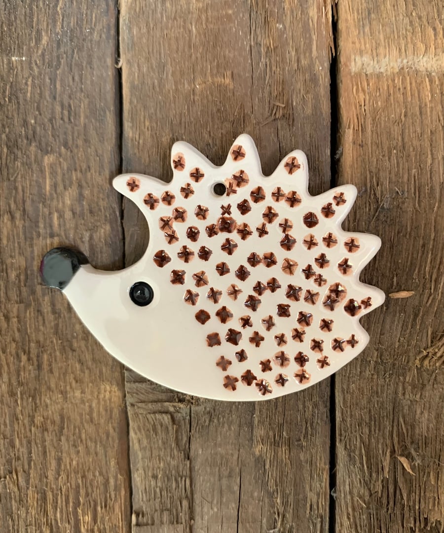 Ceramic Cross Pattern Hedgehog Hanging Decoration