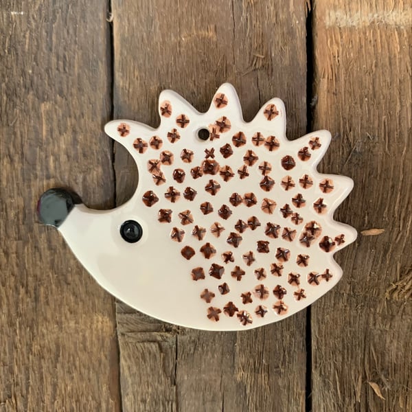 Ceramic Cross Pattern Hedgehog Hanging Decoration