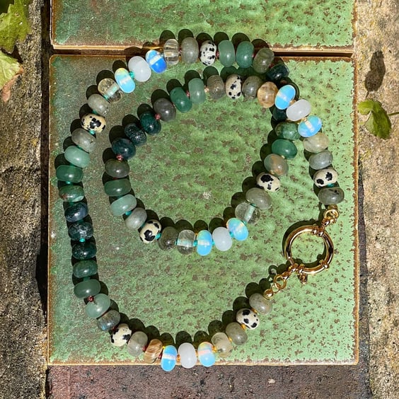 Prickly Pear Hand Knotted Beaded Gemstone Necklace