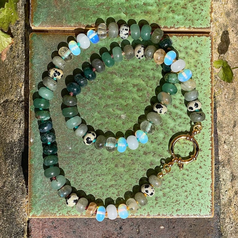 Prickly Pear Hand Knotted Beaded Gemstone Necklace
