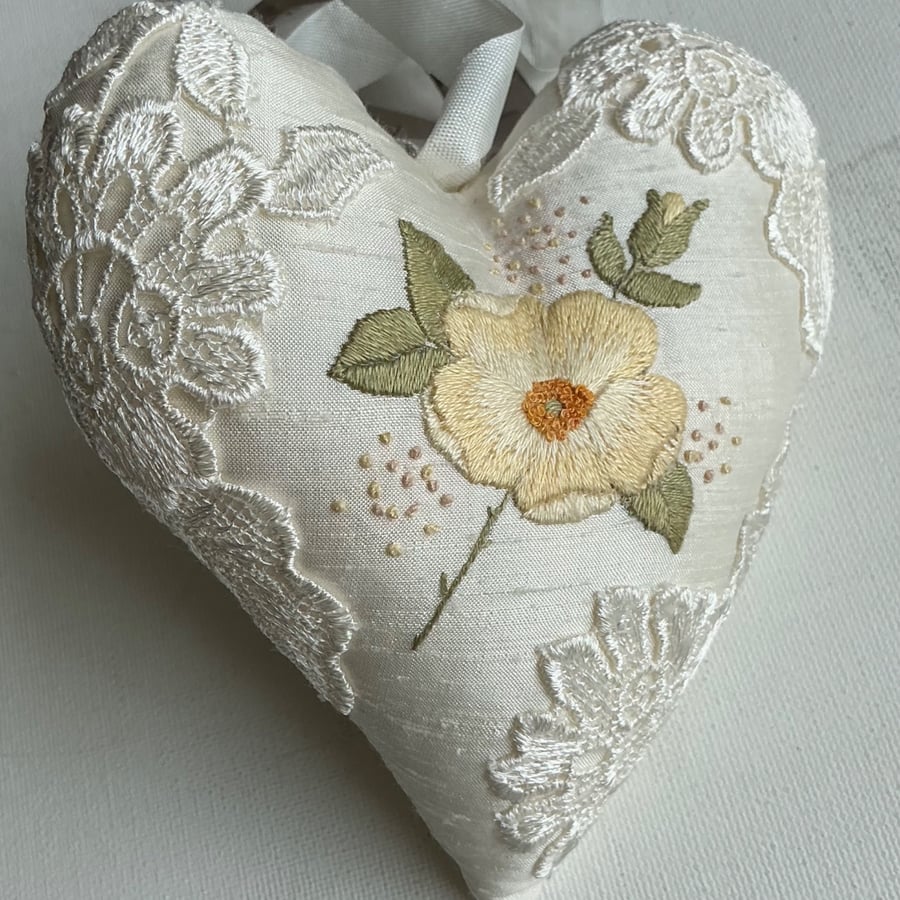 Embroidered Silk Hanging Heart