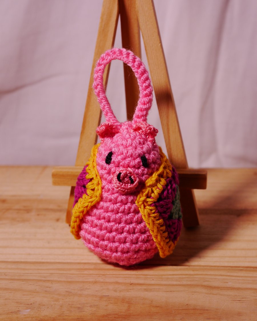 Christmas decoration crochet pig in blanket 