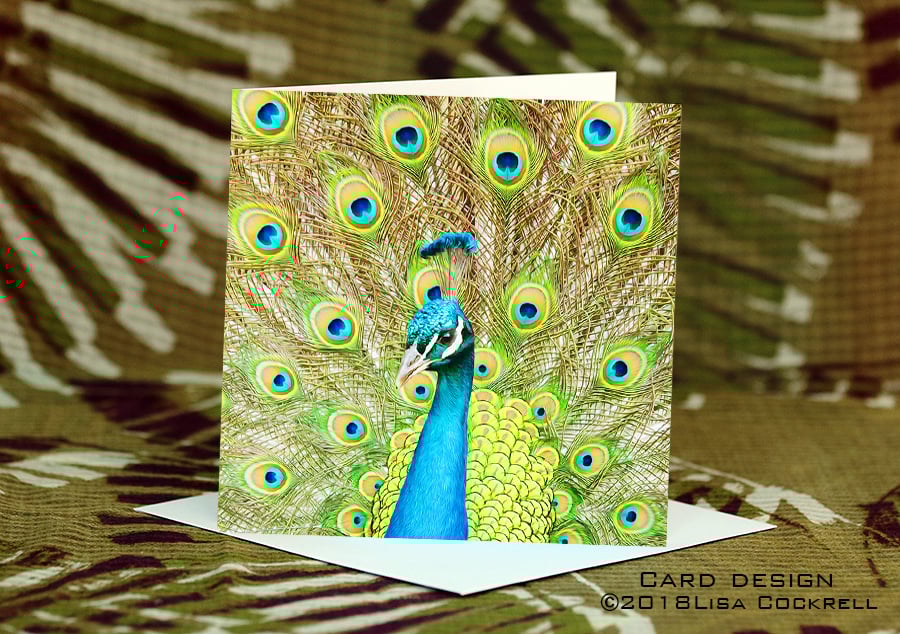 Exclusive Handmade Peacock Greetings Card on Archive Photo Paper