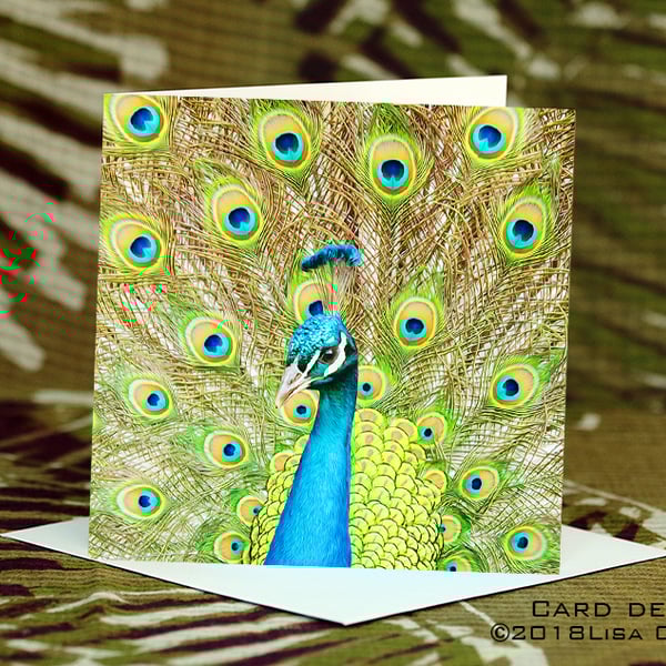 Exclusive Handmade Peacock Greetings Card on Archive Photo Paper