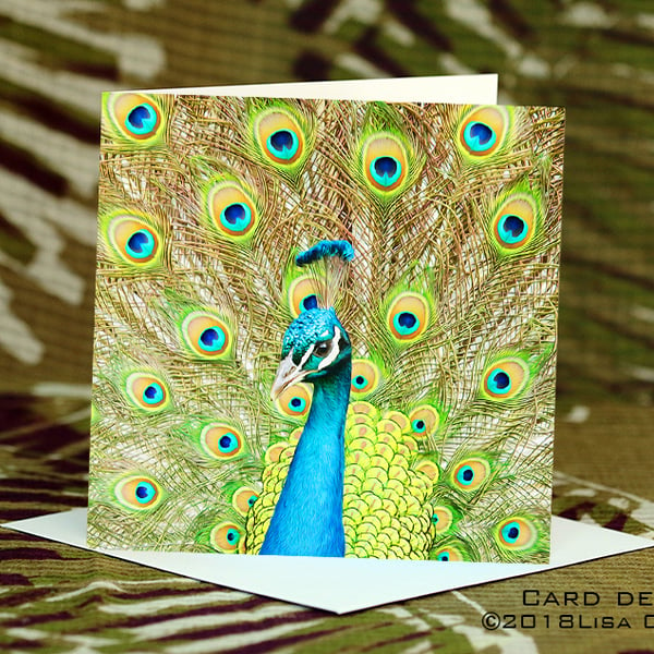 Exclusive Handmade Peacock Greetings Card on Archive Photo Paper