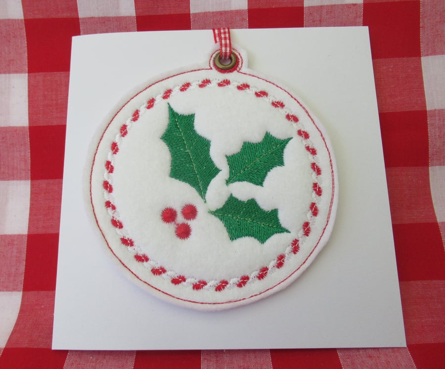 Holly themed Hanging Decoration Keepsake Gift Card