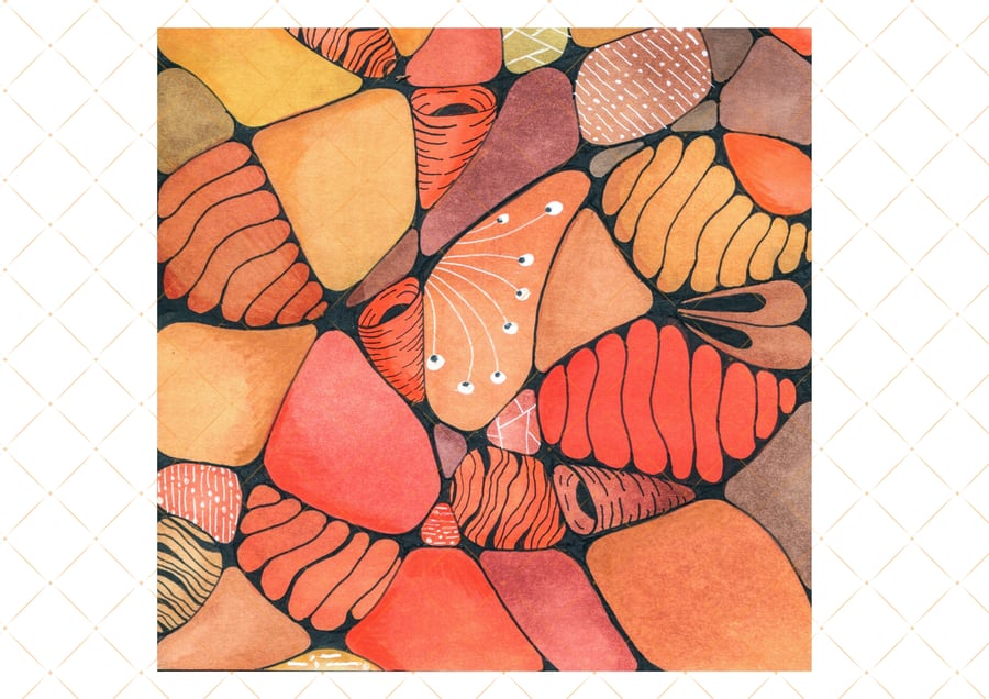 Abstract Art Print - Neurographic doodle 8 x 8 inch 