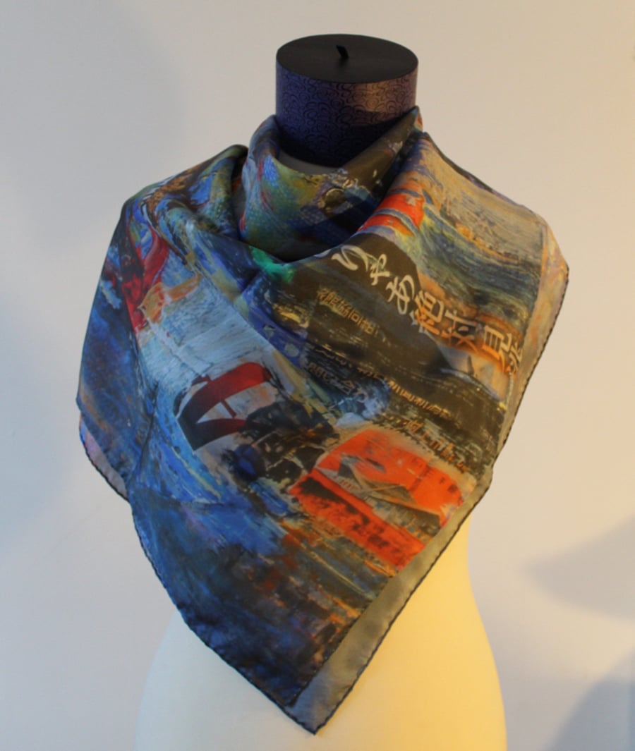 Large Silk Scarf from Original art - Folksy