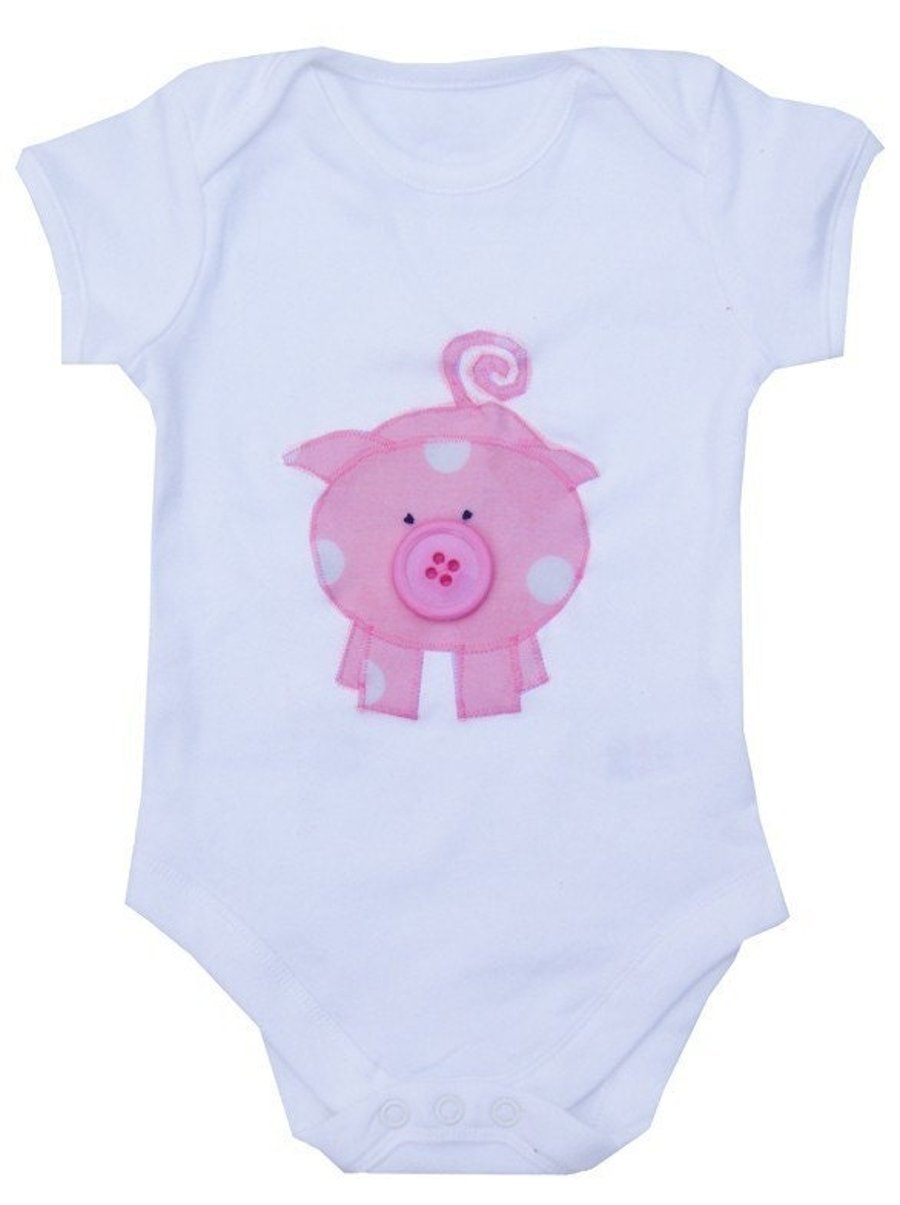 Baby Girls Pig Babygrow, Pig Bodysuit, Baby Girl Gift