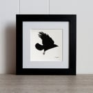 Charcoal pencil drawing of a flying crow, original wildlife art