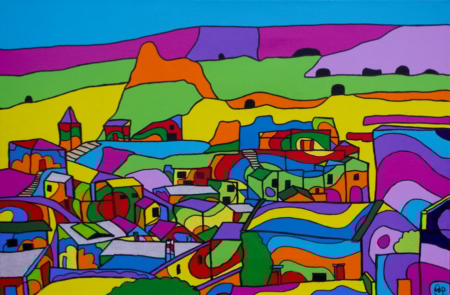 Matera cave houses, Puglia, Italy - colourful painting