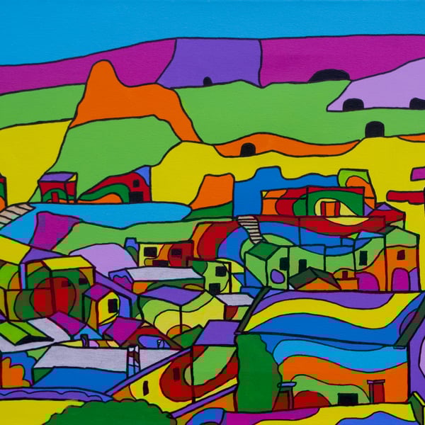 Matera cave houses, Puglia, Italy - colourful painting