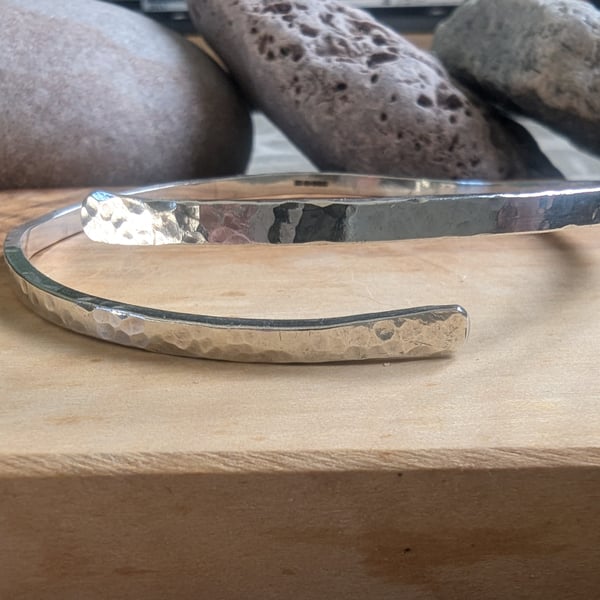 Narrow Hammered Bangle, Sterling Silver