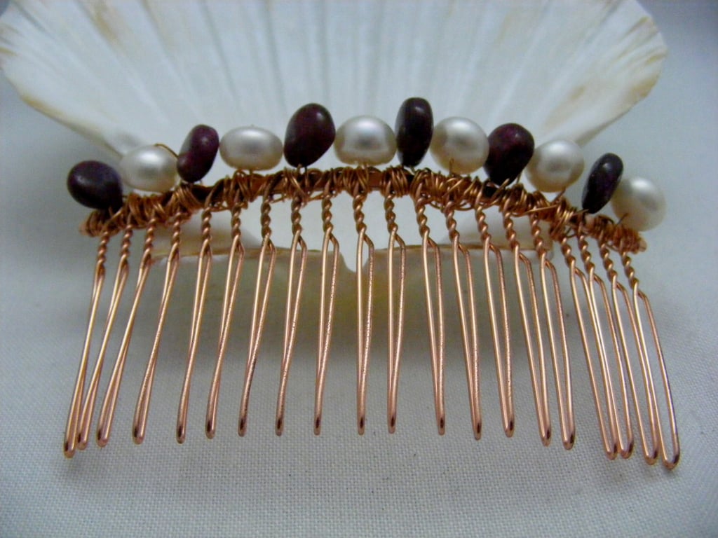 Ruby and Pearl Gemstone Hair Comb