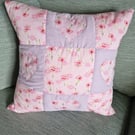 Pretty pink and lavender heart applique quilted 45cm cushion with new pad