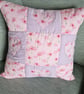 Pretty pink and lavender heart applique quilted 45cm cushion with new pad