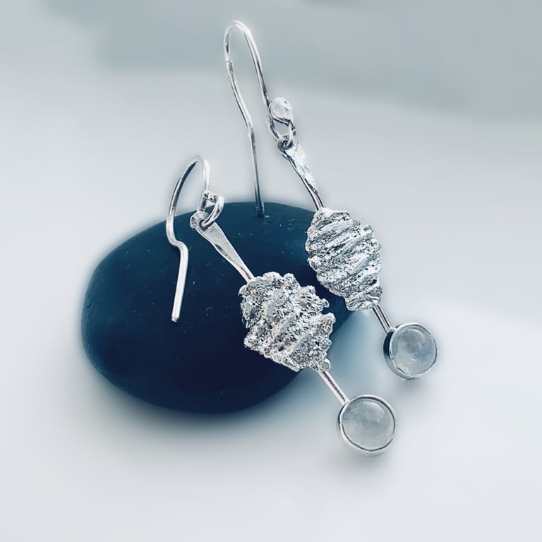 STERLING SILVER Moonstone Drop Earrings, Handmade Urban Designed Jewellery