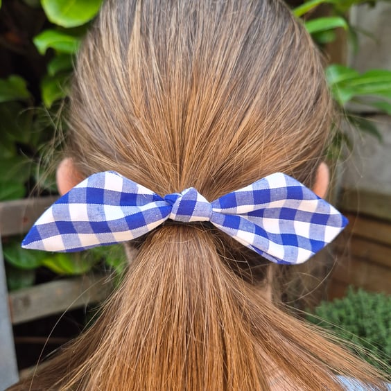 Blue Gingham Hair Bow