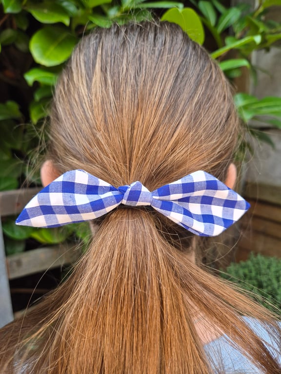 Blue Gingham Hair Bow