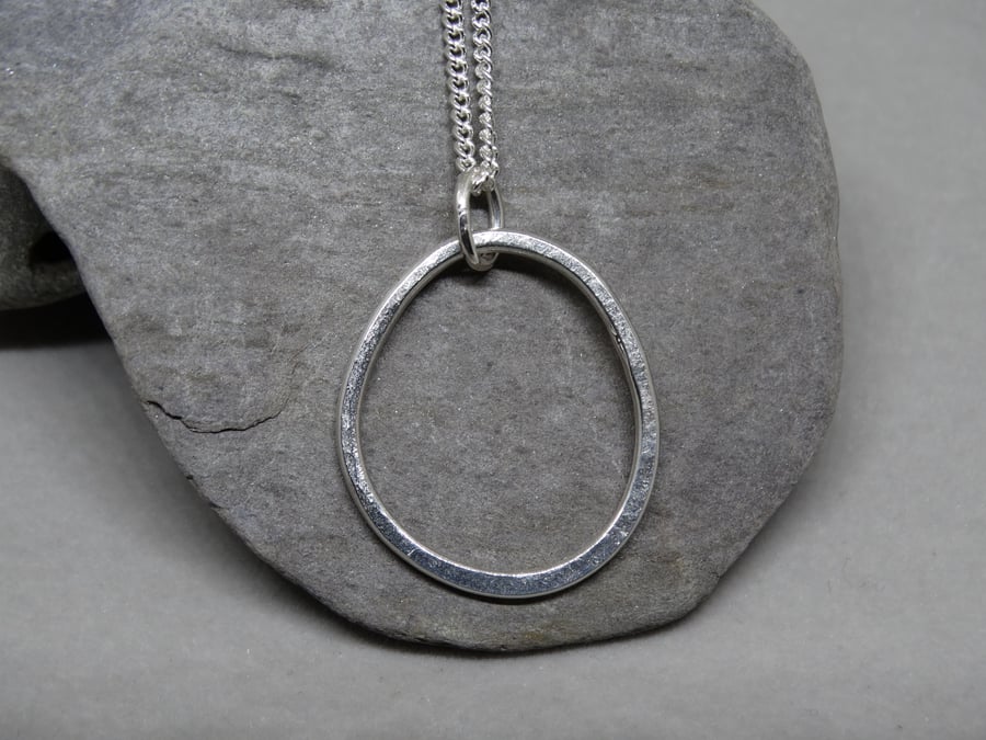 Silver pebble hoop pendant - recycled sterling silver