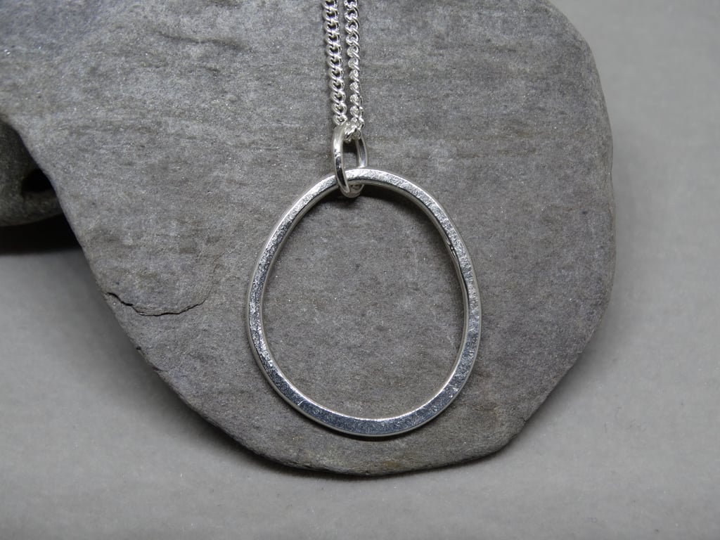 Silver pebble hoop pendant - recycled sterling silver