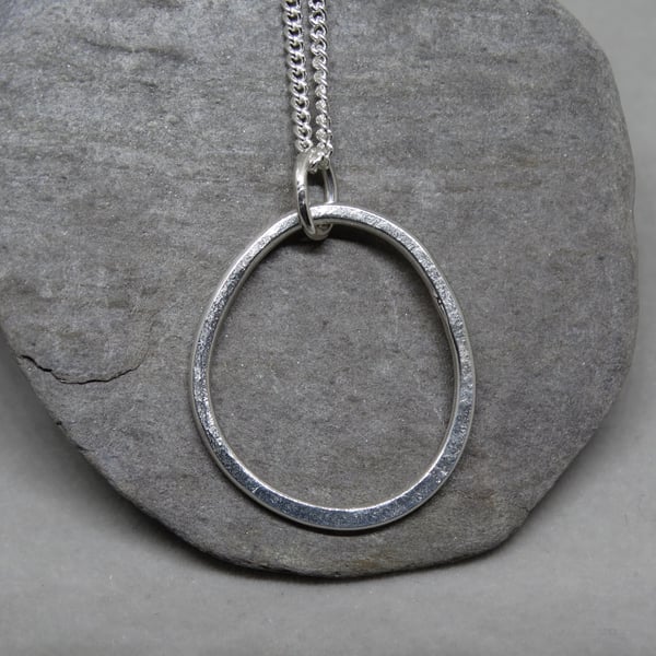 Silver pebble hoop pendant - recycled sterling silver