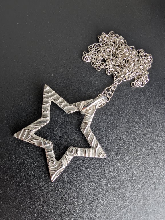 Fine Silver Open Star Pendant 