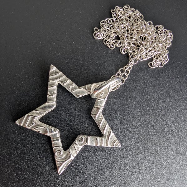 Fine Silver Open Star Pendant 