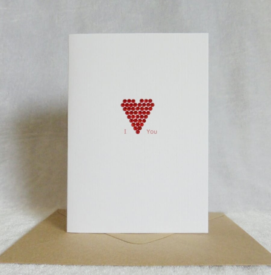 I Love You - Red Rhinestone Heart Valentine's Day card