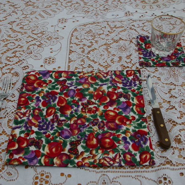 Place Mats and Coasters set of 4 Butterfly and Plums