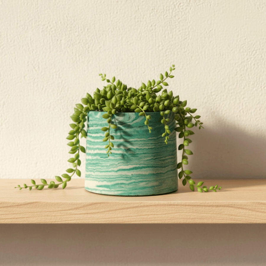 7.5cm Small Green and White Marbled Plant Pot for Houseplants