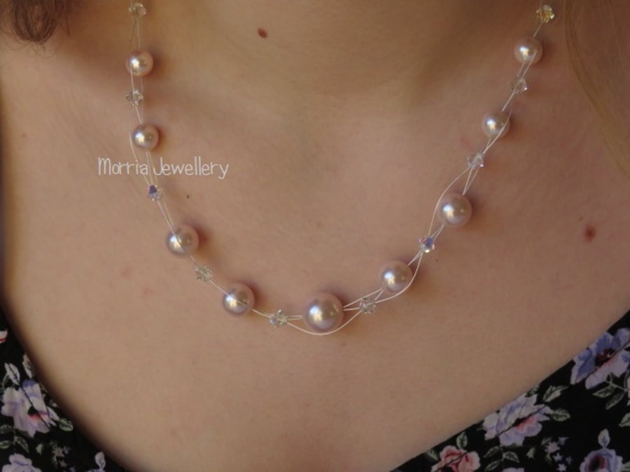 Pink Pearl and Crystal Necklace