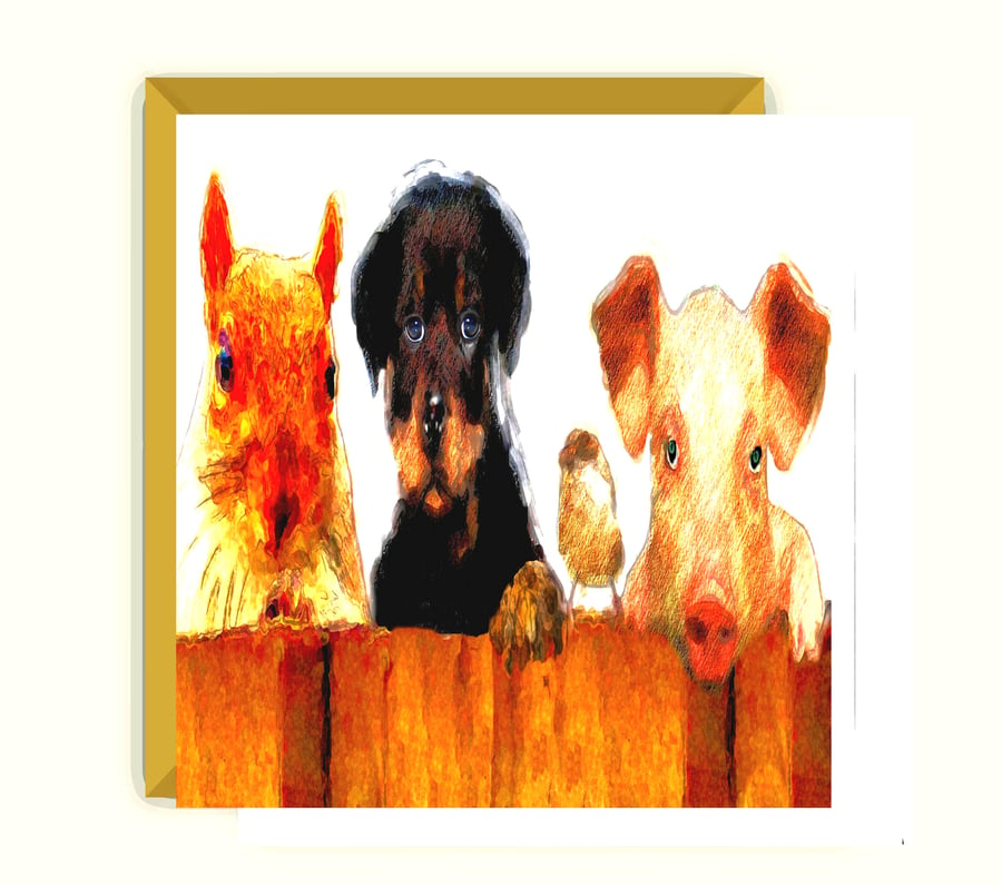 Clearance - Animals "Peering over the Fence" Birthday Card 