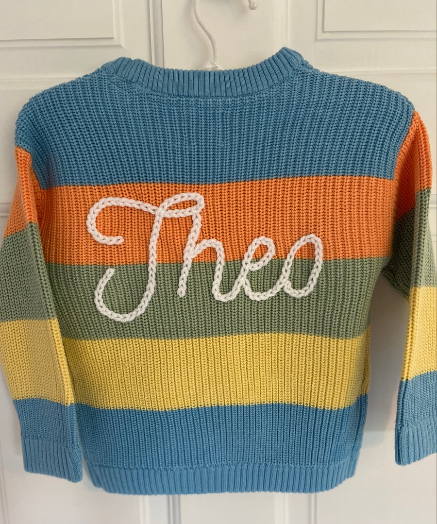Hand embroidered name knit jumper