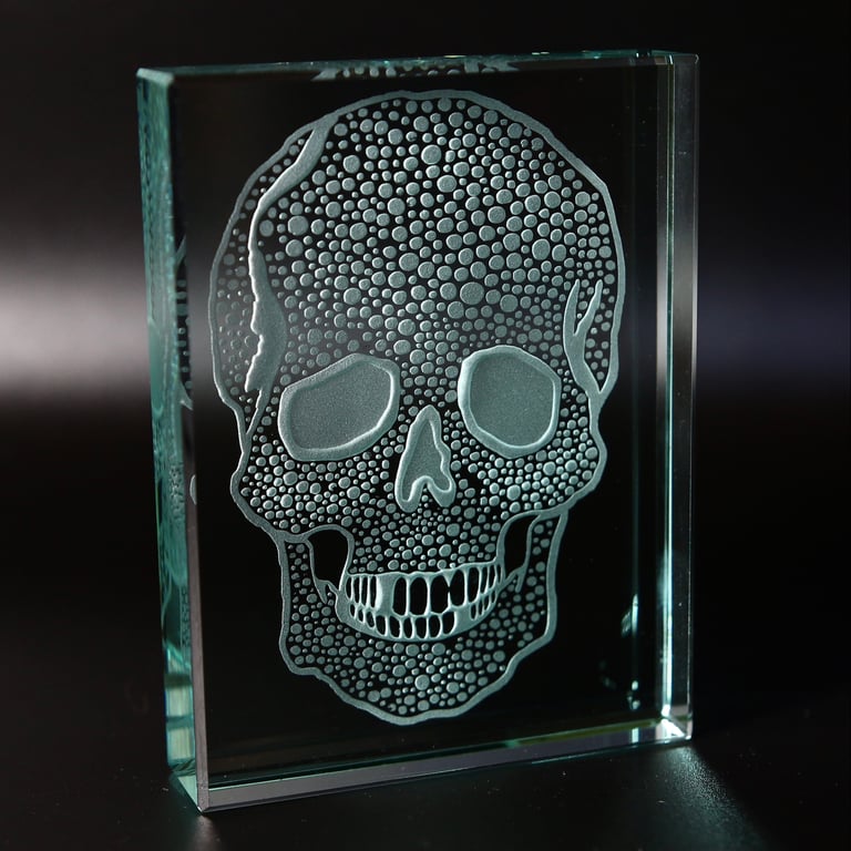 Skull Etched Glass Block