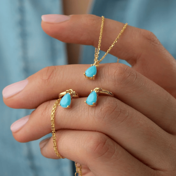 Gold Plated 925 Sterling Silver Turquoise Necklace with matching drop earrings. 