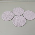 Set of 4 Warm Clay Embossed Clay Coasters – Handmade Drink Mats – Modern Table D