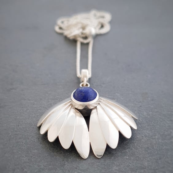 Wings or Fan Reversible Pendant Necklace with gemstones