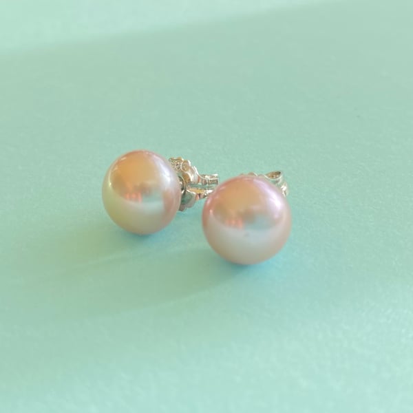 10mm Button Freshwater Pearl Sterling Silver Stud Earrings