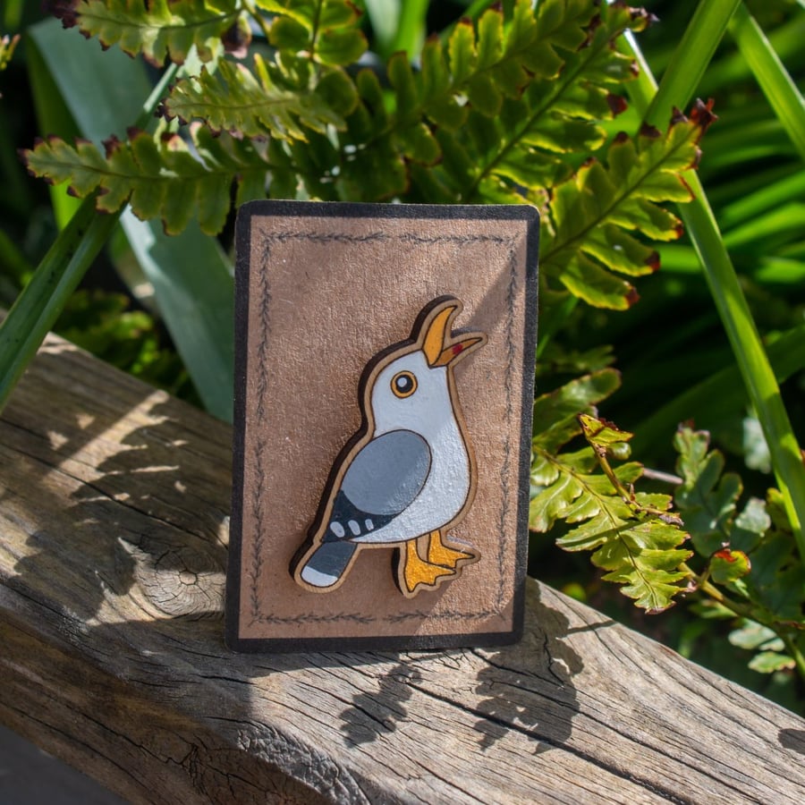 Gull Pin - Hand Painted Wooden Pin Badge
