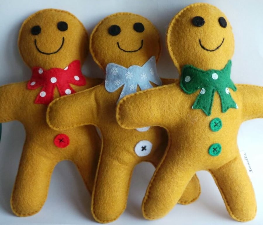 Toy felt Gingerbread Man hand made with bow