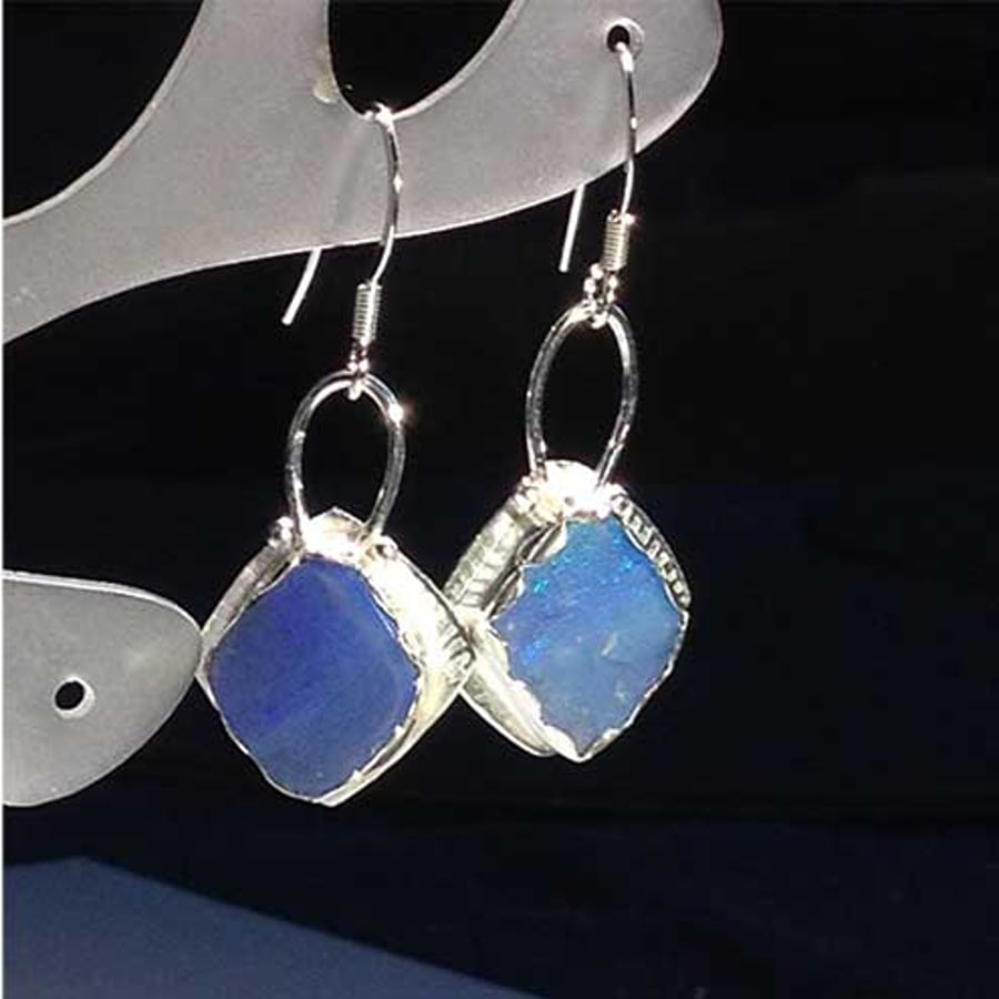 Australian Boulder Opal doublet earrings - blue earrings - dangle earrings