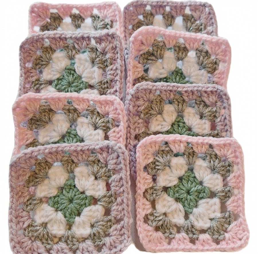 Handmade Blush Pink & Lavender Crochet Granny Squares - Soft Pastel Set