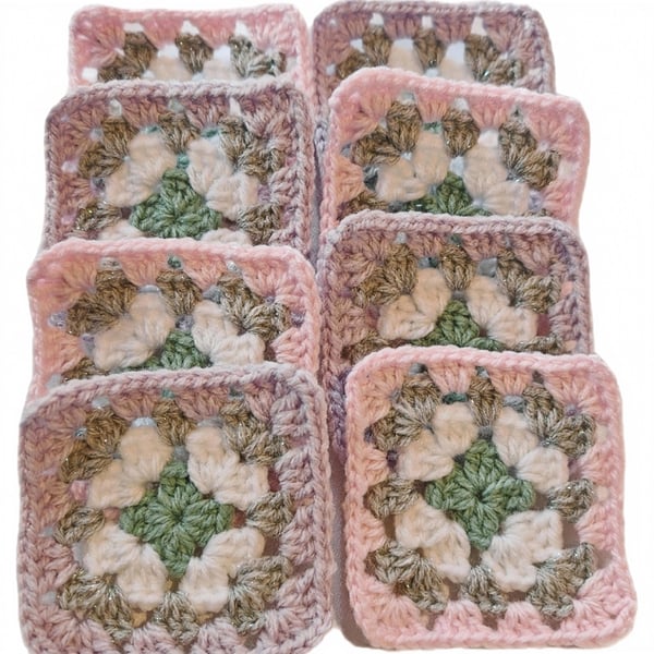 Handmade Blush Pink & Lavender Crochet Granny Squares - Soft Pastel Set