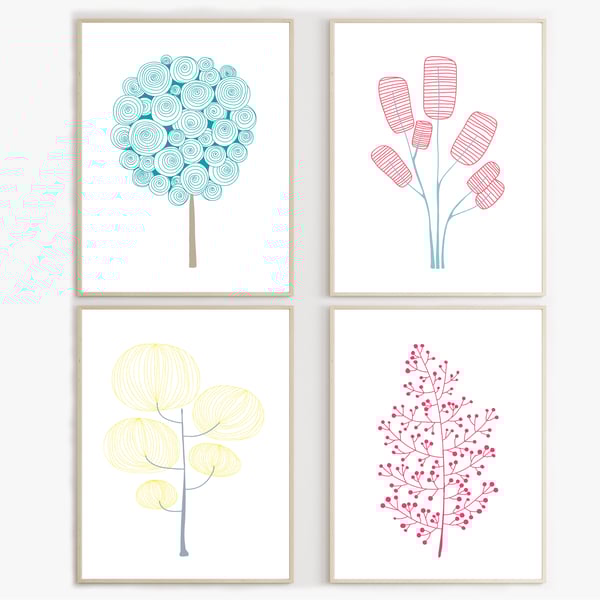 Modern art tree prints, scandinavian art, minimalistic wall art, tree wall decor