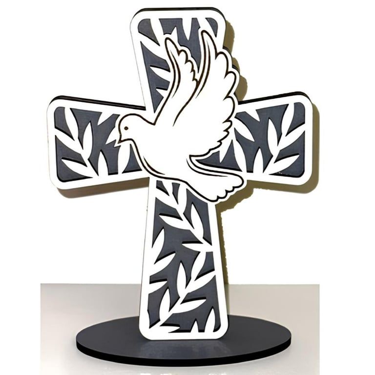Holy Spirit Dove Cross Christian Faith Symbol Inspirational Wooden Decor