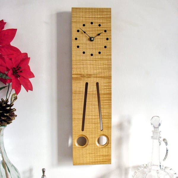Rectangular Pendulum Wall Clock in ripple sycamore and old ebony 