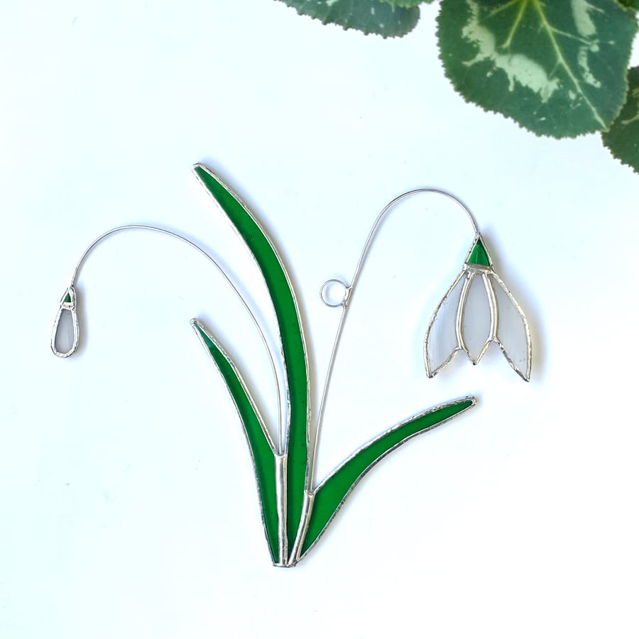 Stained Glass Snowdrop Suncatcher - Handmade Hanging Decoration